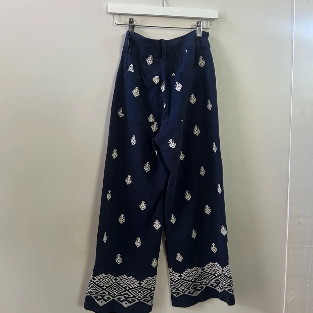 Zara embroidered linen blend‎ pants XS